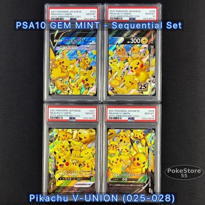 PSA 10 Pikachu V-Union 4 Card Sequential Set 025-028 JP 25th