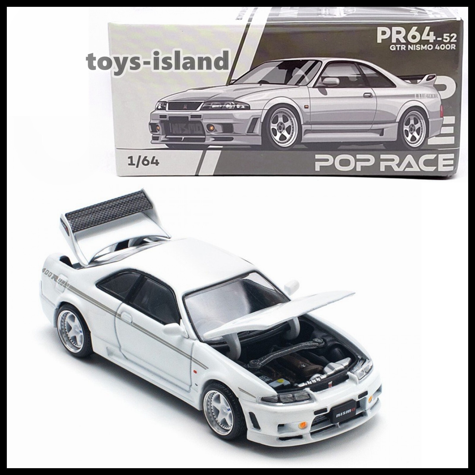 POPRACE PR64-52 1/64 Nissan Skyline GT-R NISMO 400R White POP RACE