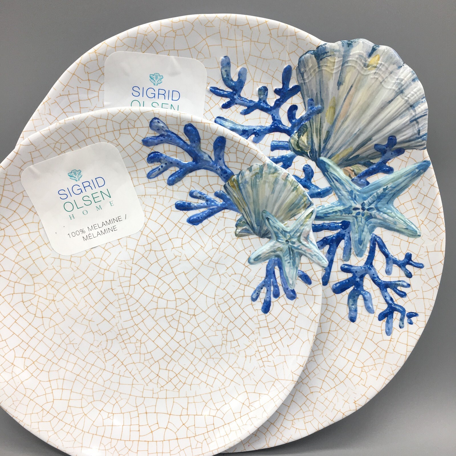 12pc Sigrid Olsen Seashell Melamine 6 Dinner 6 Salad Plate Set