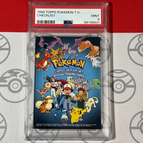 PSA 9 Topps 1999 Pokemon TV Checklist Pikachu Ash Charamander