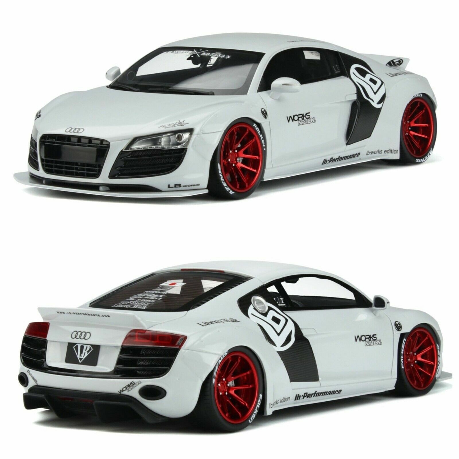 1/18 Audi R8 Liberty Walk LB Works 2019 Glacier White Resin by GT