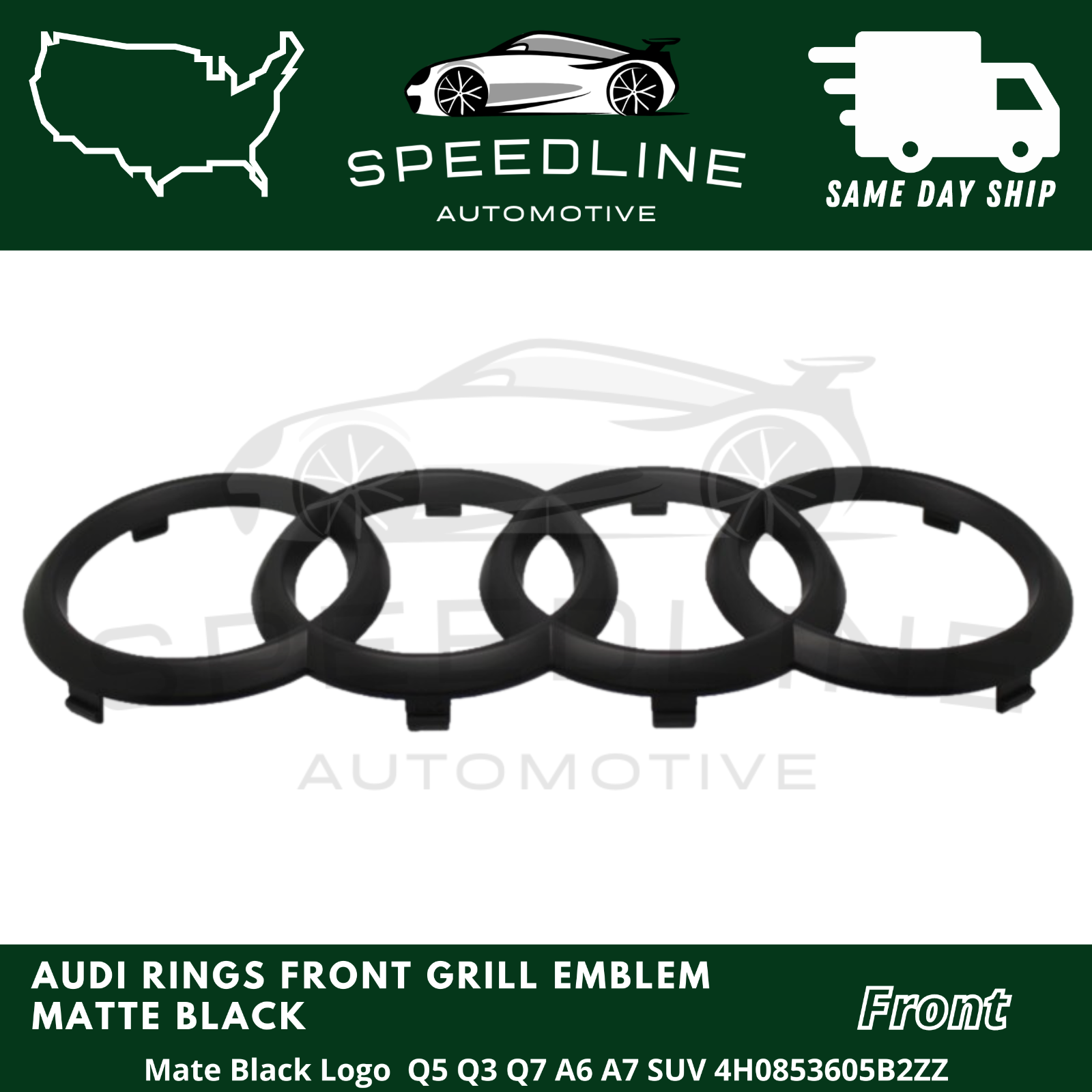 Audi Matte Black Front Grill Rings Emblem Badge Q5 Q3 Q7 A6 A7 SUV