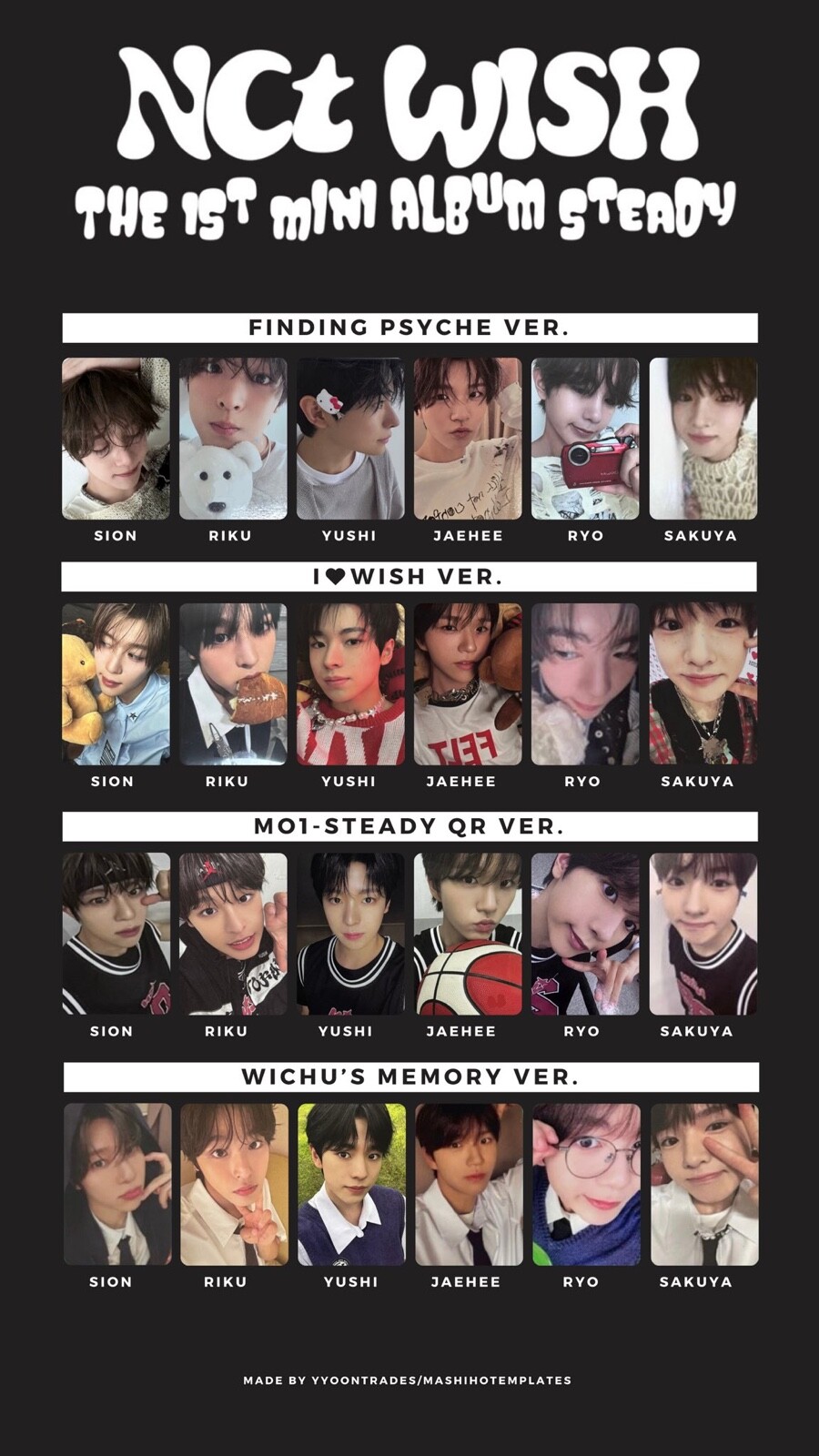 NCT WISH THE 1ST MINI ALBUM STEADY OFFICIAL PHOTOCARD ALBUM ALL