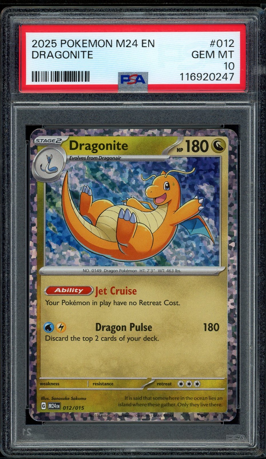 2025 PSA 10 Pokemon M24 EN McDonalds Dragonite Holo 012/015 Card