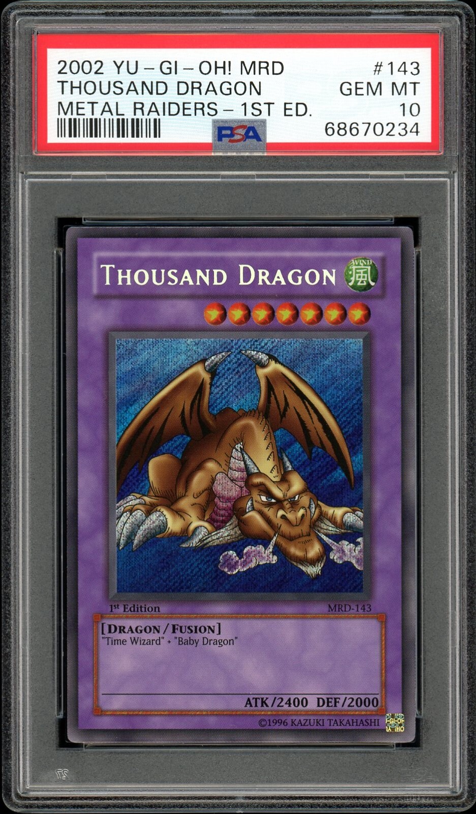 2002 Yugioh THOUSAND DRAGON - 1st Edition MRD-143 Secret PSA 10