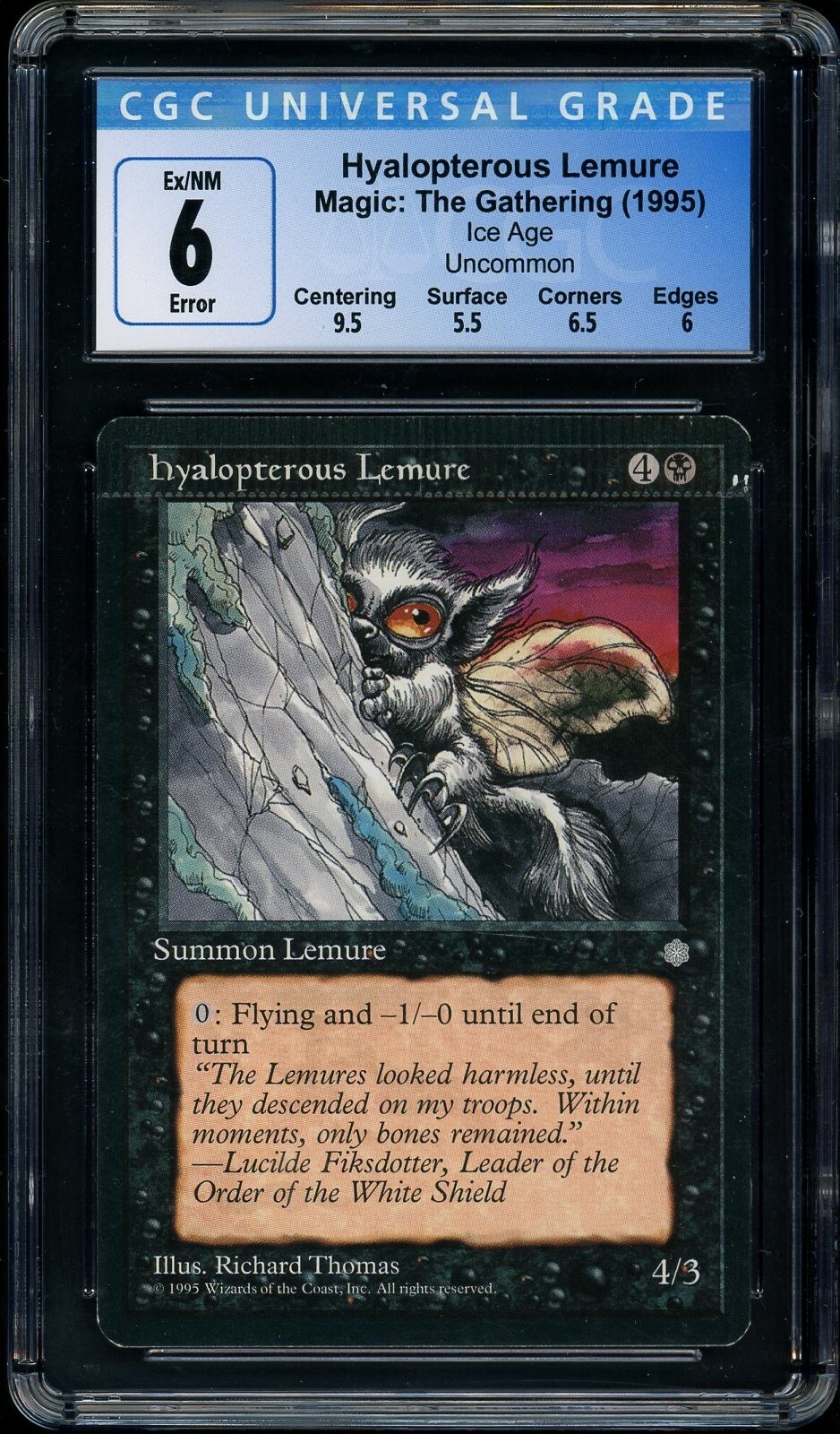 1995 MTG Magic Ice Age Hyalopterous Lemure ERROR Crimped - CGC 6