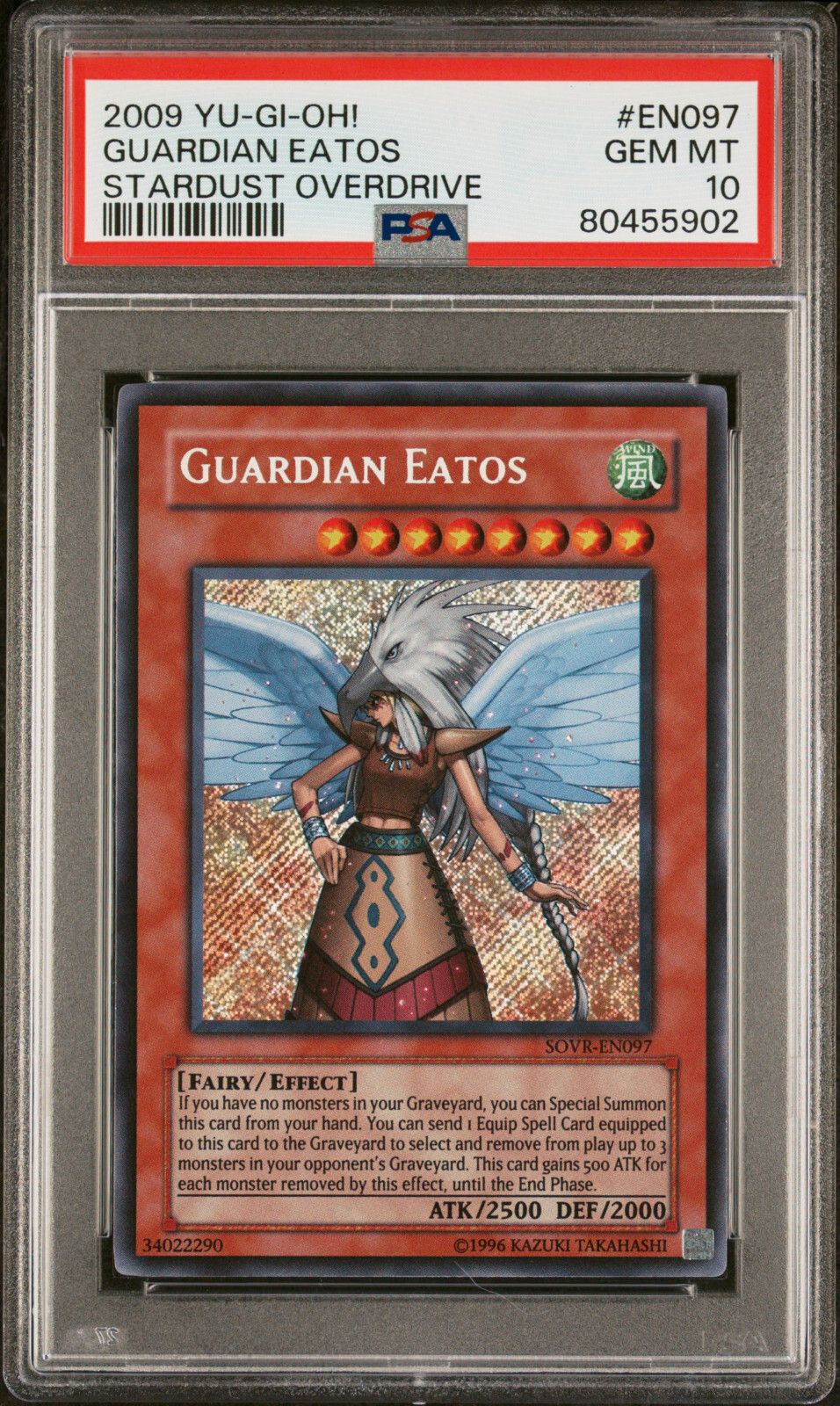 2009 YUGIOH SOVR-EN097 GUARDIAN EATOS SECRET RARE PSA 10 GEM MINT