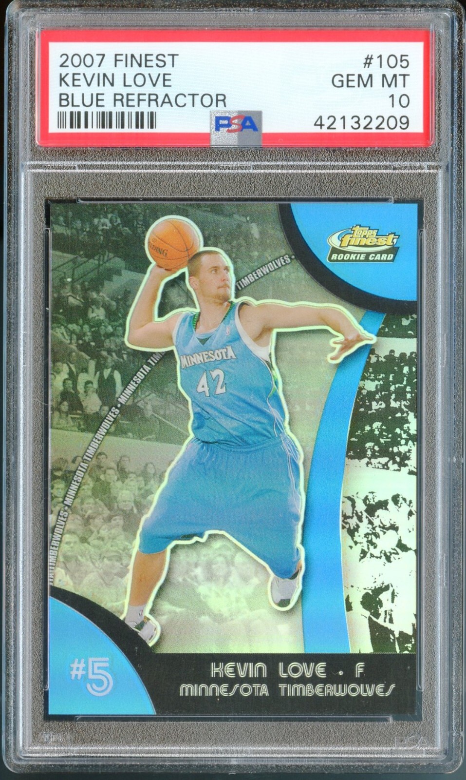 2007-08 Topps Finest #105 Kevin Love Rookie Blue Refractor #/199
