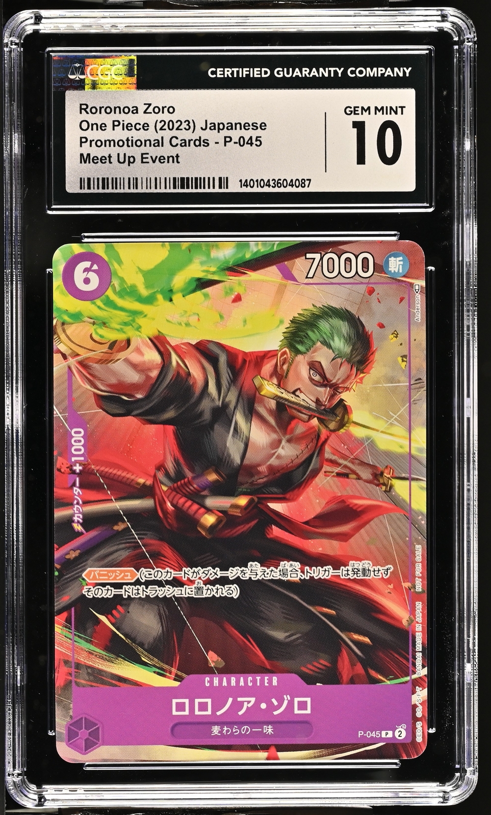 CGC 10 GEM MINT Japanese One Piece 2023 Roronoa Zoro P-045 PROMO