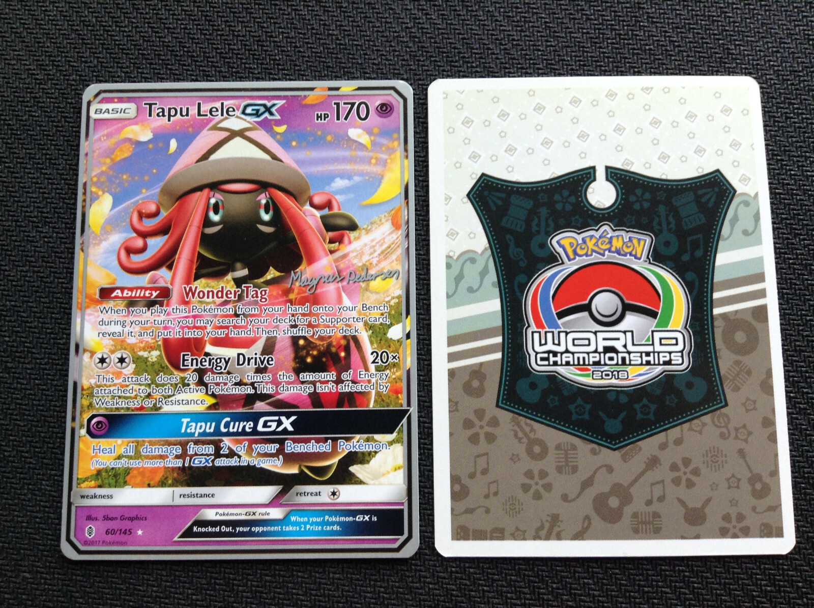 Pokemon x2 TAPU LELE GX 60/145 2018 WORLD CHAMPIONSHIP NON HOLO
