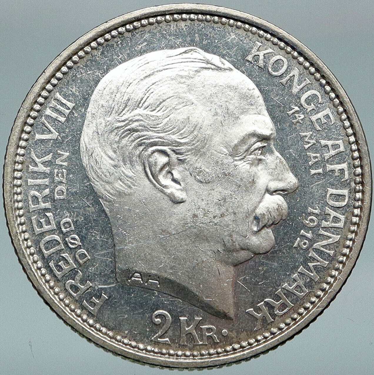 1912 DENMARK Kings CHRISTIAN X FREDERIK VIII Genuine Silver 2 Kr