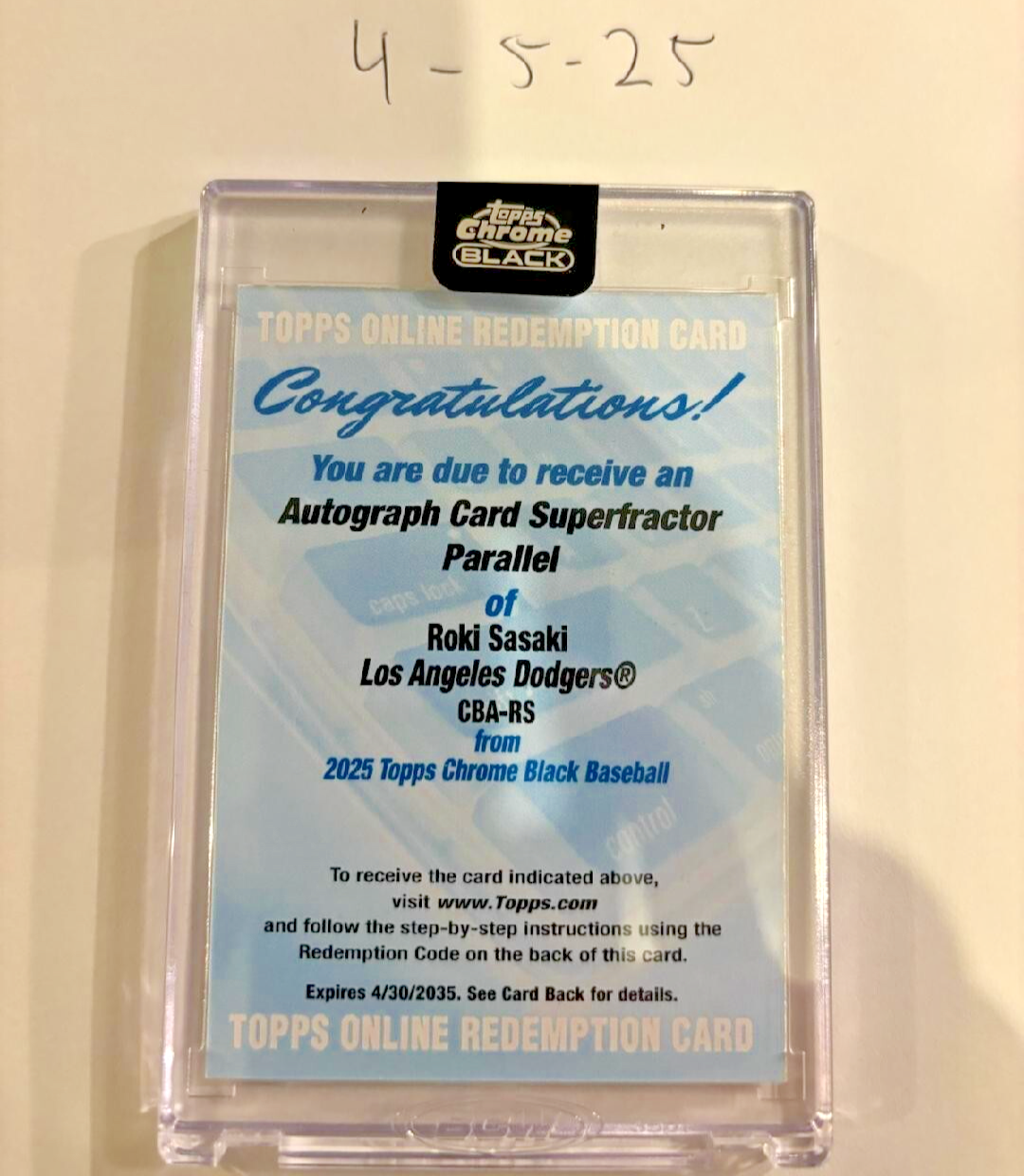 2025 Topps Chrome Black ROKI SASAKI Rookie Autograph SUPERFRACTOR