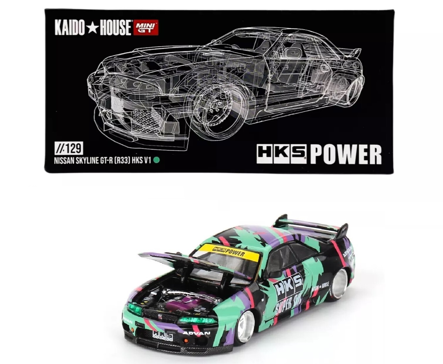 Kaido House x Mini GT 1:64 Nissan Skyline GT-R (R33) HKS V1 Black