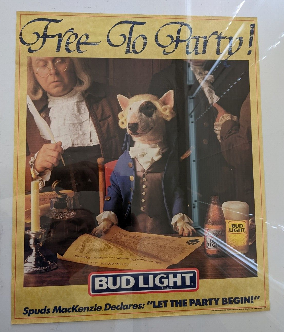 Vintage Bud Light Spuds Mackenzie Poster FREE TO PARTY + Original