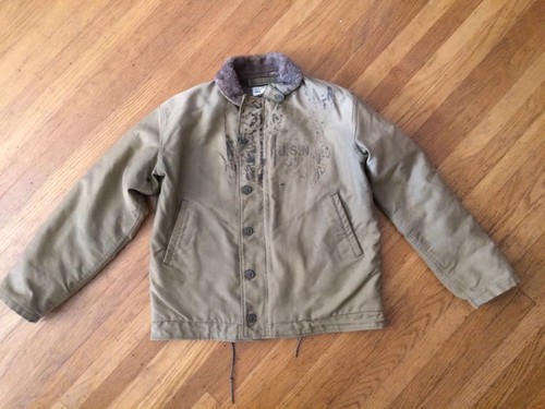 VINTAGE 1940 N1 WWII US USN NAVY GREEN DECK COAT JACKET CONTRACT