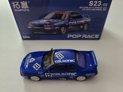 XCartoys x POP RACE 1:64 SKYLINE GTR R32 CALSONIC 12 Blue Diecast