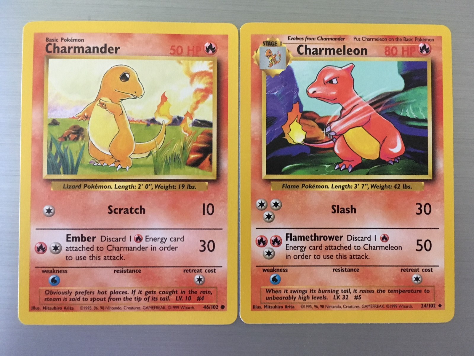 Set Of Two. Charmander 46/102 And Charmeleon 24/102 First Edition