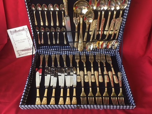 Gold Plated Cutlery Spoons Forks Knives52pcs. E.P.ZINC LBL ITALY