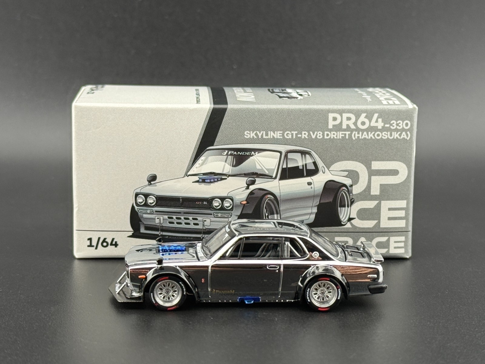 Pop Race Nissan GT-R V8 Drift Hakosuka Silver Chrome HK ToyCar