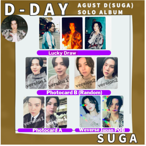 SUGA BTS D-DAY Agust D Photo Card JPFC POB Solo Album Weverse