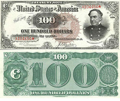 1800年代から現在までのアメリカ合衆国100ドル札のデザインの