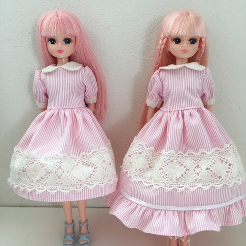 リカちゃんの手作りワンピース服の生地を変えて作ってみました。お子様