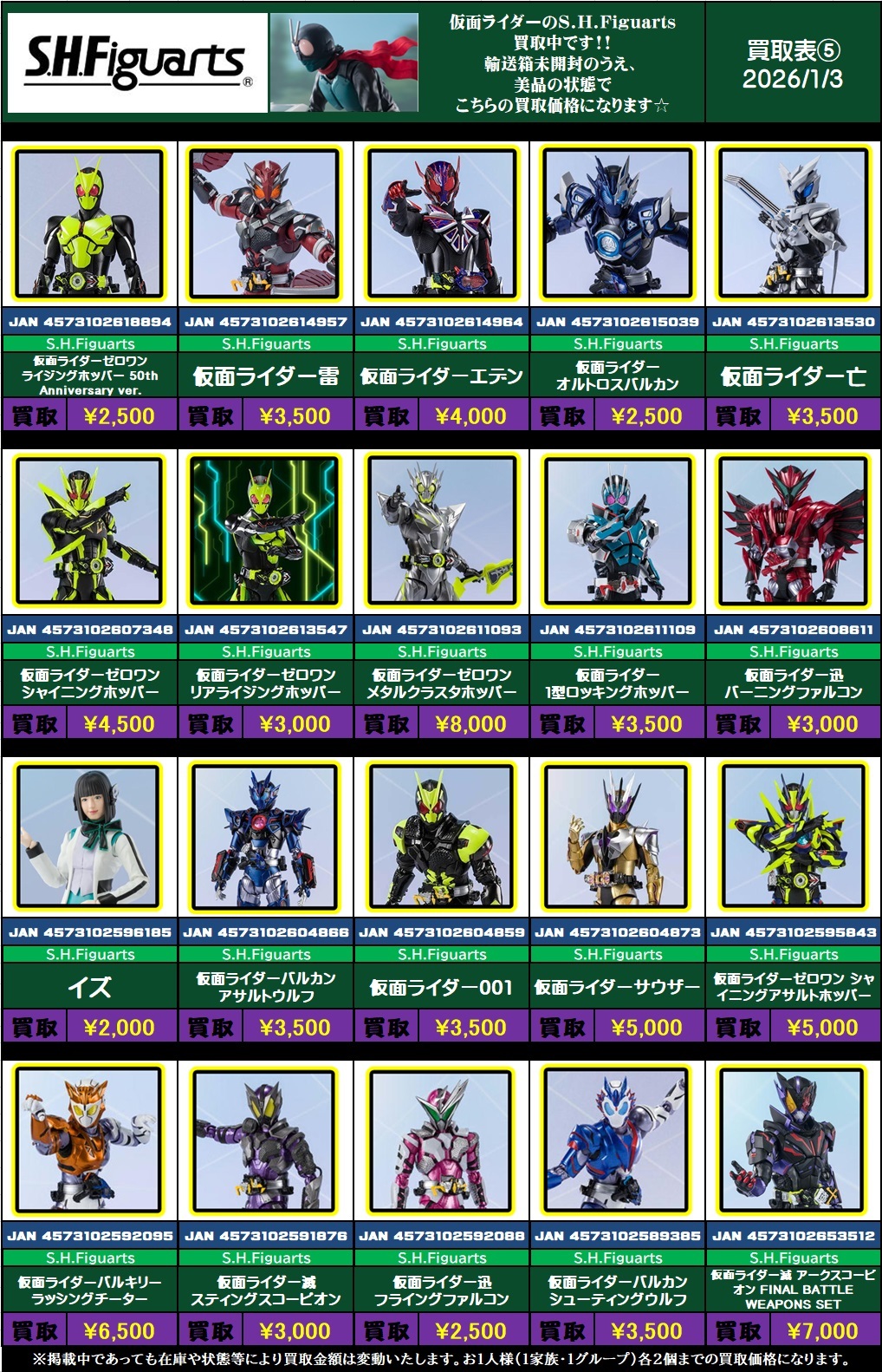 松戸店】S.H.Figuarts 仮面ライダーの買取価格を更新しました