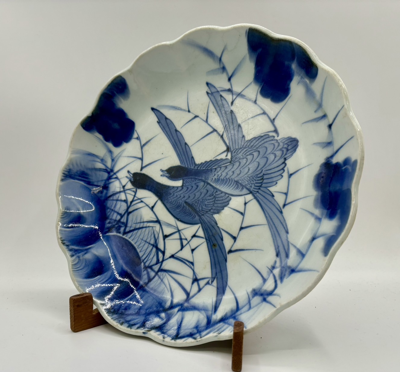 後期伊万里 志田窯大皿 染付葦に双雁文皿 - 古美術 美養