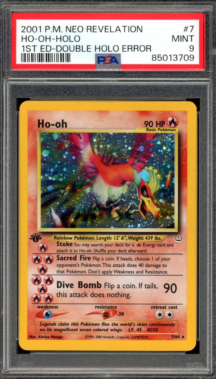 Pokemon 1st Edition Neo Revelation Double Holo Error Ho-oh PSA 9