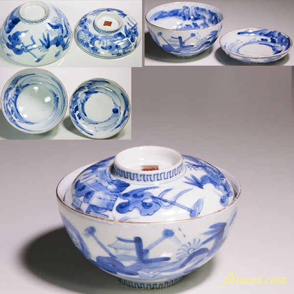 染付山水鳳凰龍図蓋付碗 | 和食器リサイクル通販専門店フリマート