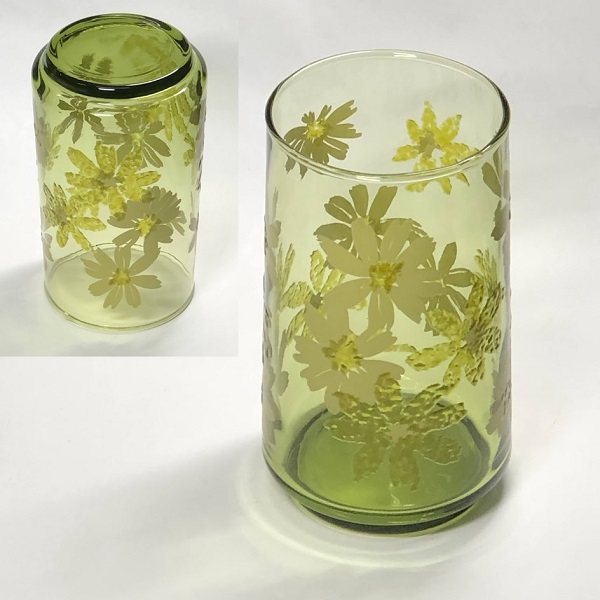 ガラスコップ花柄黄緑R652 : 昭和レトロポップ食器雑貨通販