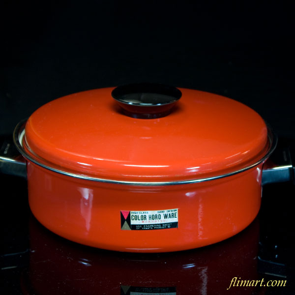 マルビシホーロー両手鍋赤25cmR1633 : 昭和レトロポップ雑貨