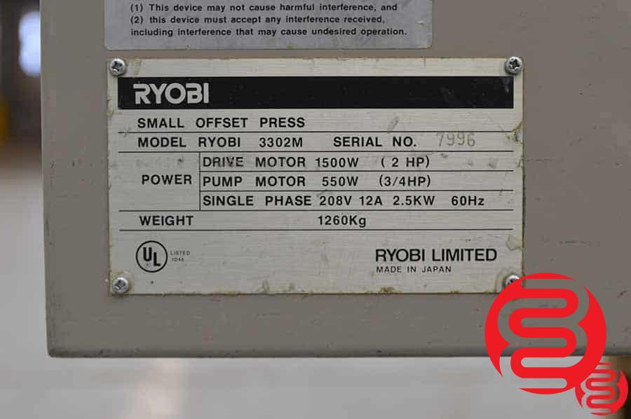 Ryobi 3302M Two Color Offset Printing Press w/ Crestline Dampening