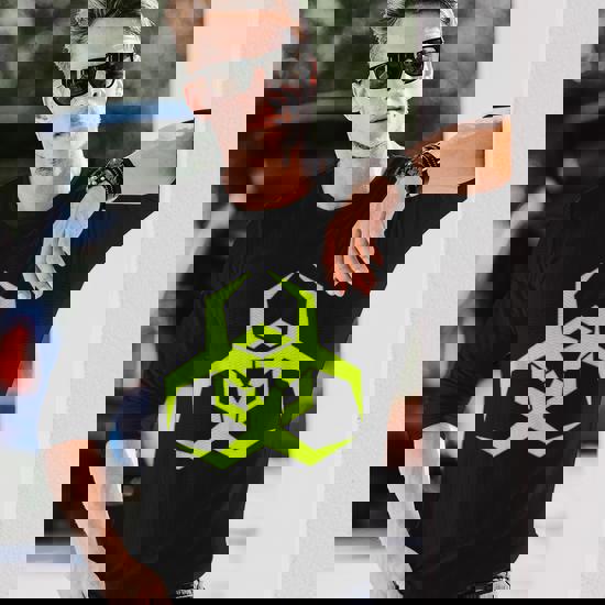 Toxic Lime Green Biohazard Symbol Long Sleeve T-Shirt - Monsterry