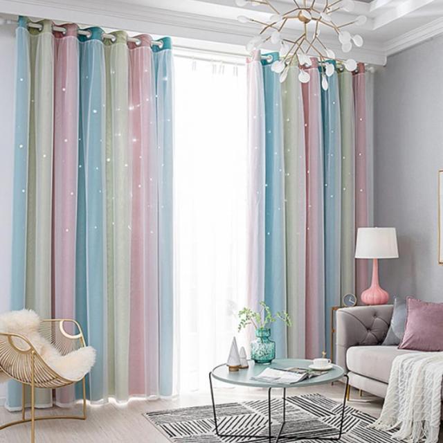 姫系 カーテン 遮光 姫カーテン 断熱 虹色 レインボー レースカーテン