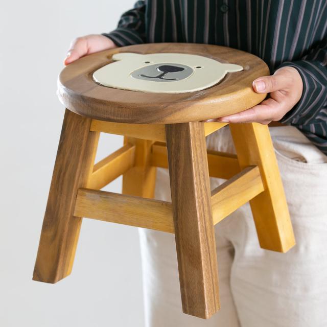 スツール シロクマ 木製 天然木 丸椅子 （ 丸 ウッドスツール 子ども