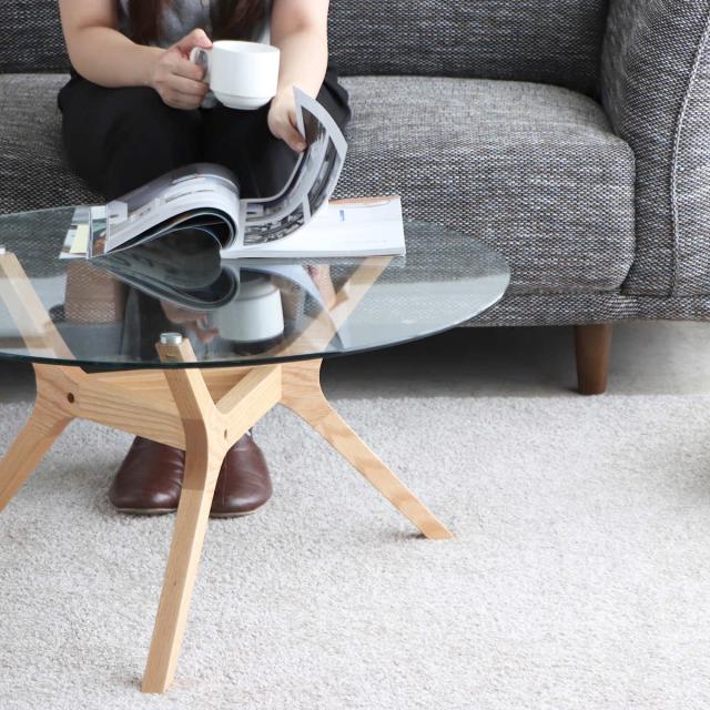 ローテーブル 円形 直径80cm アモール ガラス天板 （ テーブル 机