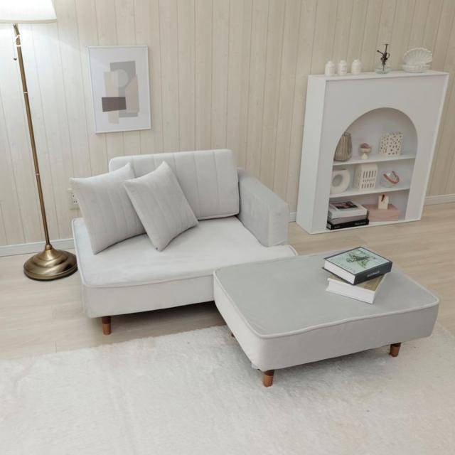 組み合わせソファ ソファ オットマン ベロア クッション付き （ 2点