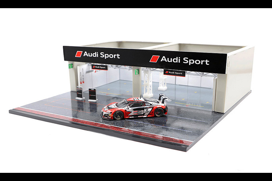 T64D-001-AS 1/64 Diorama - Racing Pit Garage Audi Sport +Audi R8