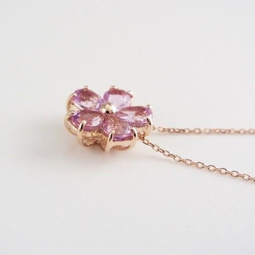 2月誕生石】K10 PG アメジスト フラワーモチーフ ネックレス | IKEDA