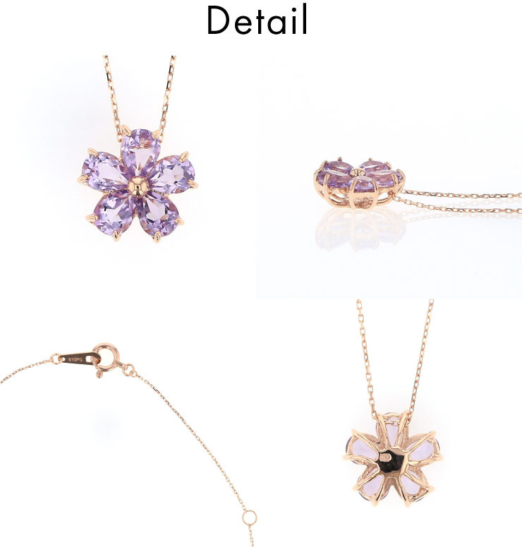 2月誕生石】K10 PG アメジスト フラワーモチーフ ネックレス | IKEDA