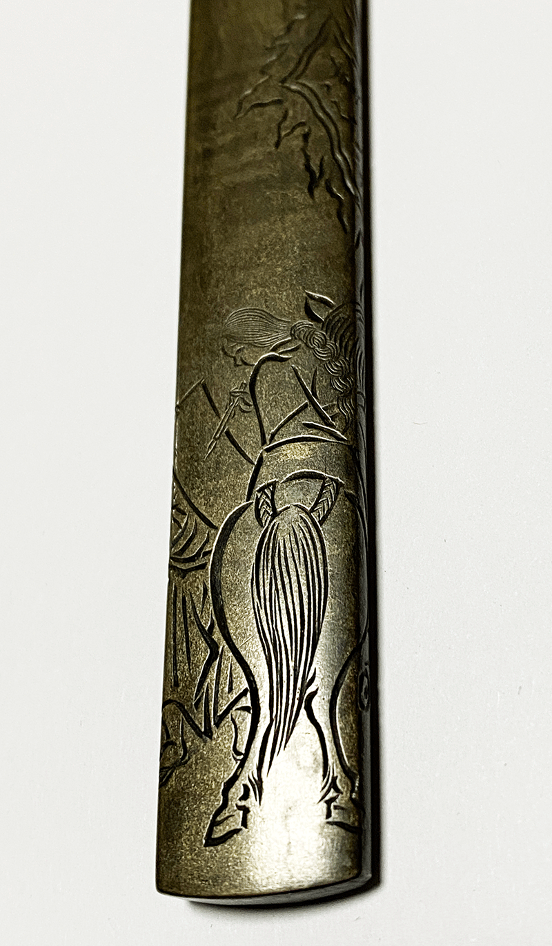 馬上揮毫図小柄 銘 宗珉 Kozuka design of Writing on the Horse