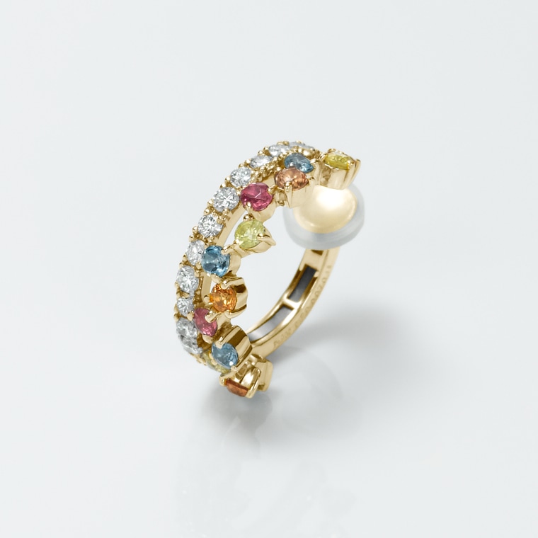 EE013-4右]K18マルチカラーストーン/ダイヤモンド/イヤーカフ(ゴールド