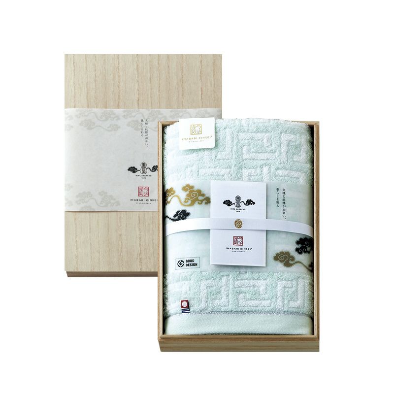 今治謹製 雲母唐長（KIRA KARACHO)タオル 木箱入り コンパクトバス