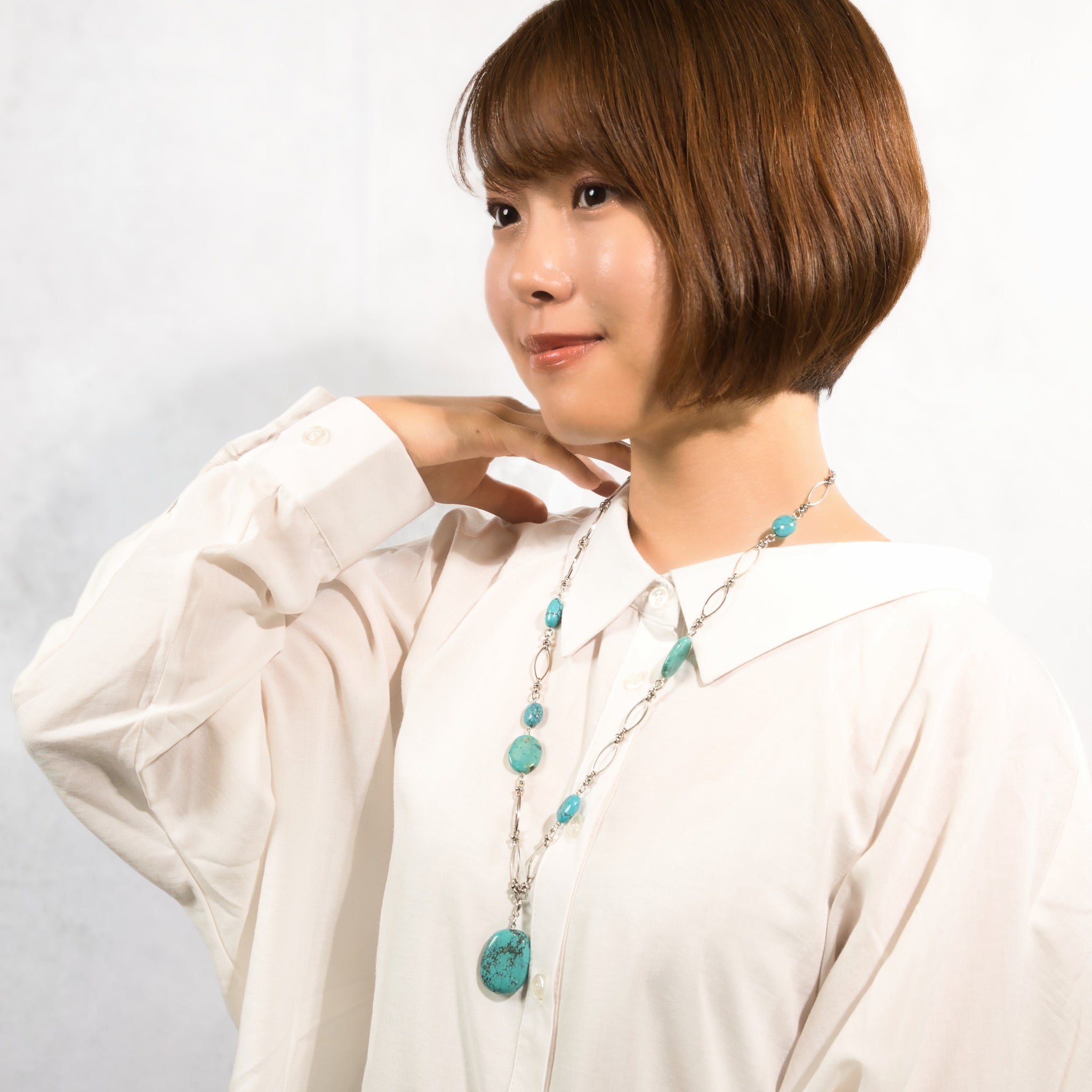 ネックレス ターコイズ 天然石 オーバル ペンダント 2WAY 150966