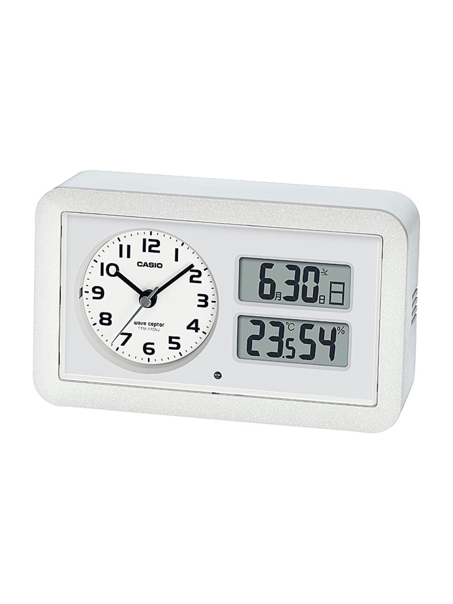 カシオ 電波目覚まし時計 アナログ デジタル 温湿度計 ホワイト TTM