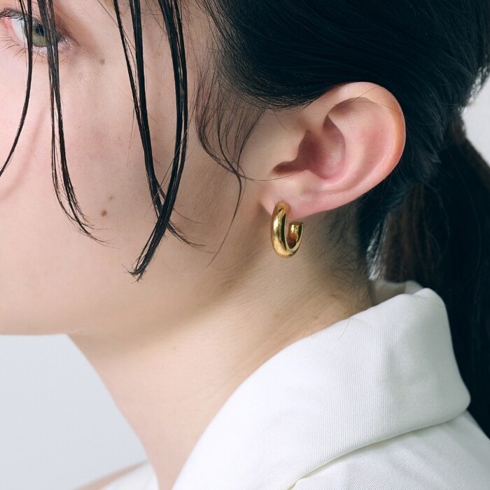 金属アレルギー対応】ボリュームフープピアス ゴールド/サージカル