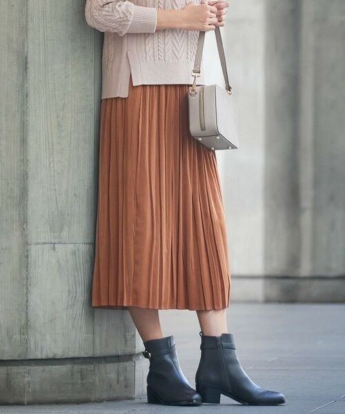 セール】 【洗える】マロンサテン ランダムプリーツ スカート （ロング