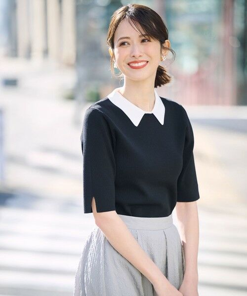セール】 【好印象企画】襟配色ニット×タックスカートセット