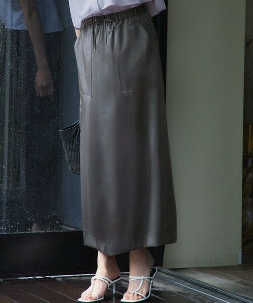 セール】 【撥水加工/洗える】スムースサテン Iライン スカート （ミニ